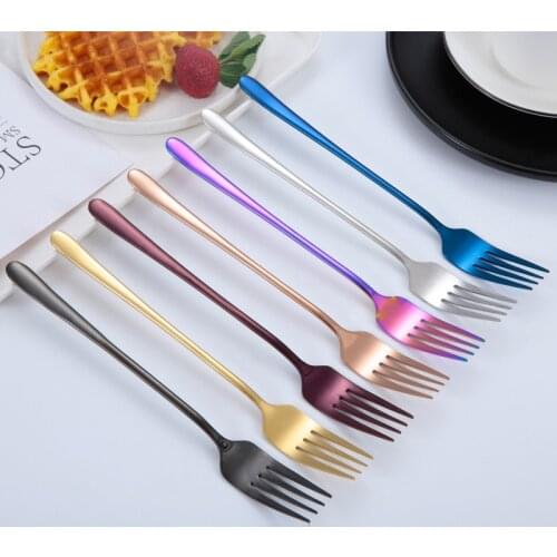 Stainless Steel Korean Fork Flatware Restaurant Hotel Titanium Gold Fork Double Handle Thick Steak Dessert Forks Cutlery