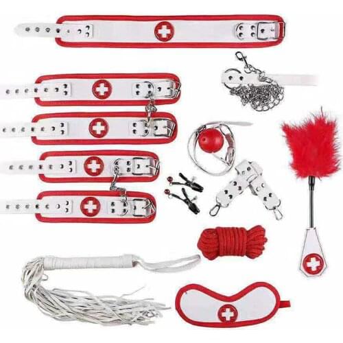 SM Strap Leather Suit 10PCS Cosplay Kits Mouth Ball Leather Whip Torture Instrument Sex Toys Health99