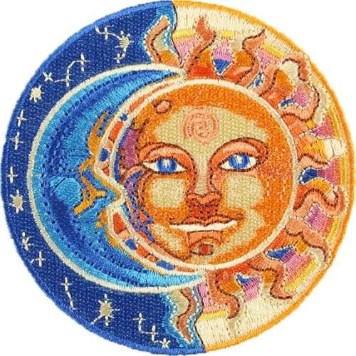 Hippe The God of Moon and Sun Retro Embroidered Round Myth Badge DIY Iron on Patch for Cap Backpack Bag