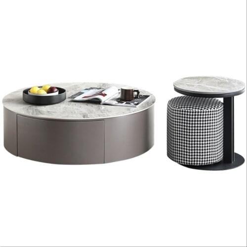 Rock plate round coffee table with several TV cabinets combined Italian minimalist living room round storage coffee table