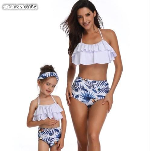 Mother Daughter Swimsuit 2019 Family Look Mommy and Me Bikini Clothes Ruffle Mom Daughter Swimwear Family Matching Clothes