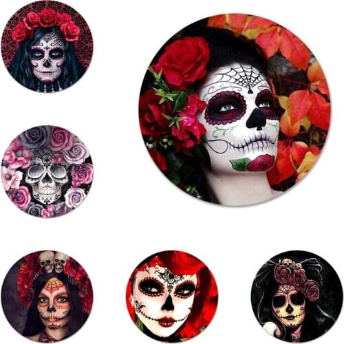 58mm Catrina beautiful rose girl Skull Icons Pins Badge Decoration Brooches Metal Badges For Backpack Decoration