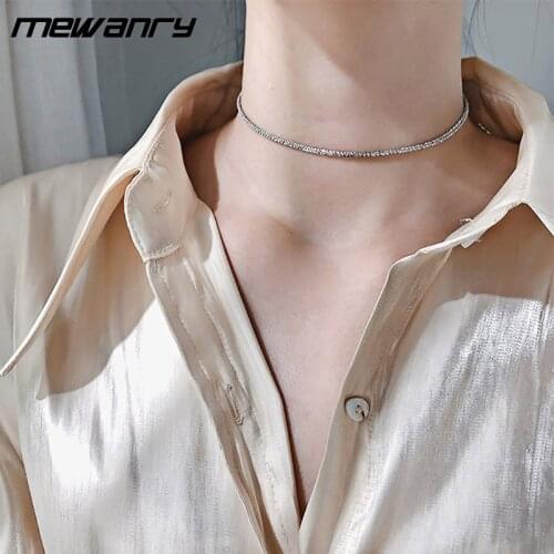 Mewanry Minimalist 925 Sterling Silver Charm Necklace for Women Trendy Elegant Sparkling Wedding Bride Jewelry Gifts Wholesale