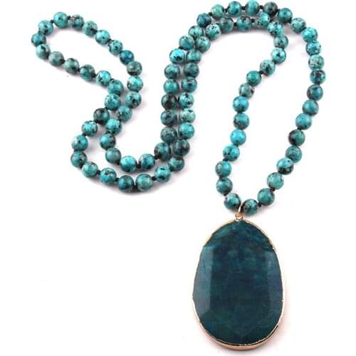 MOODPC Fashion Bohemian Tribal Jewelry Long Knotted Stone Pendant Necklaces Women Ethnic Necklace