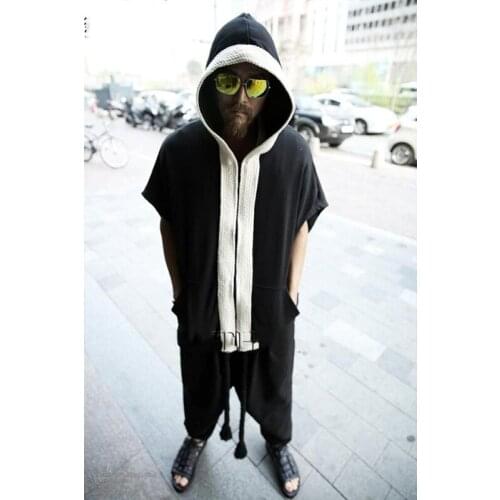 Bat Coat male Summer Cape Coat Male bat-shaped loose Hoodie 5-sleeve hip-hop style
