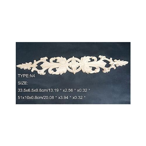 N4 -33.5x6.5x0.8cm Wood Carved Long Onlay Applique Unpainted Frame Door Decal Working carpenter Flower