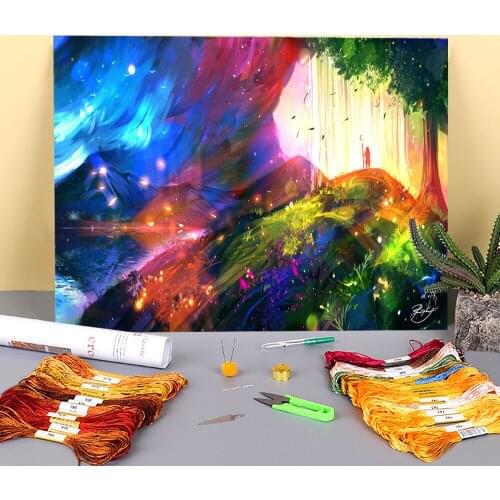 Scenery Sun Light Printed Canvas 11CT Cross Stitch Full Kit Embroidery DMC Threads Craft work Painting Handicraft Package