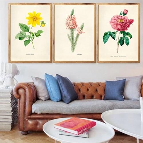 Redoute Botanical Collage Flower Print Set of 3 Home Wall Art Print Decor Picture Poster No Frame Painting
