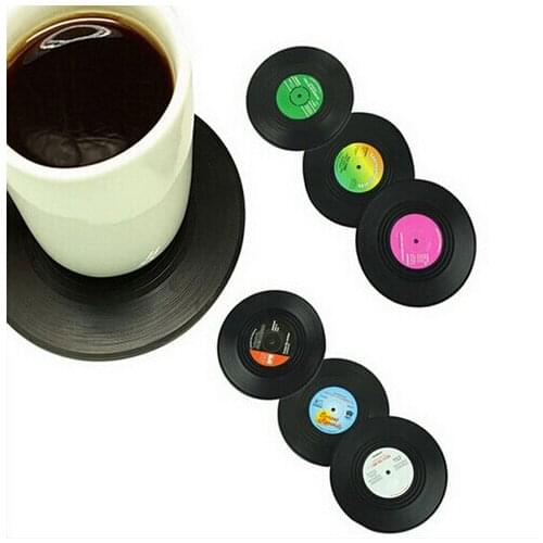 New Fashion 6pcs/Set Spinning Retro Vinyl CD Record Drinks Coasters / Vinyl Coaster Cup Mat
