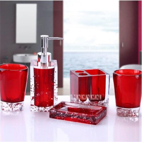 New Hot 5pcs Bath Set Resin Bathroom Accessories Set Soap Dish Toothbrush Holder Lotion Dispenser Tumbler Bathroom Supplies Set