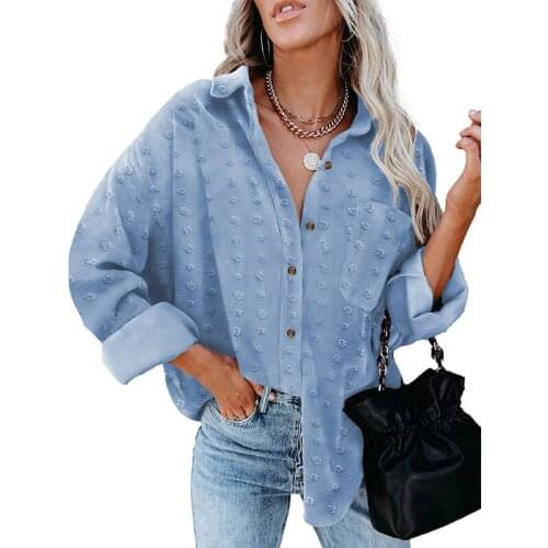 Autumn 2021 new solid color chiffon jacquard lapel long-sleeved shirt buttoned loose cardigan top womens clothing