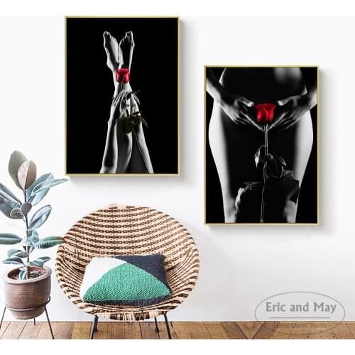 Nude Girl with Red Rose Posters And Prints Canvas Art Decorative Wall Pictures For Living Room Home Decor Painting