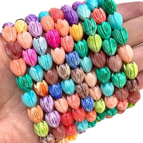 Wholesale Mix Color Tulip Flower Loose Round Natural Shell Beads Spacer Beads For Jewelry Making DIY Bracelet Charms 10*12mm
