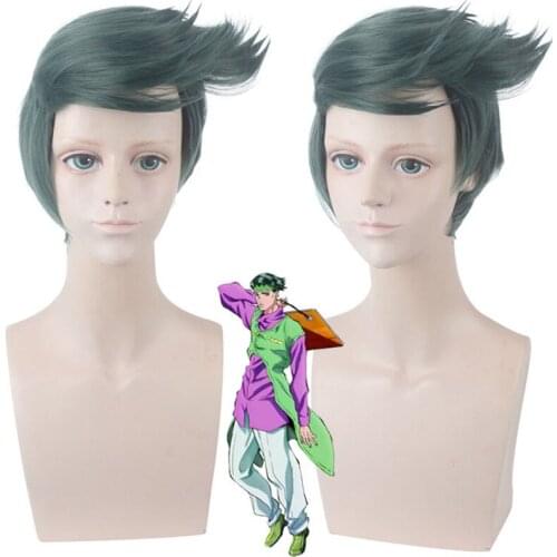 Cos Gift Anime JOJOs Bizarre Adventure Rohan Kishibe Wig Cosplay Wig Role Play Green Color 30cm