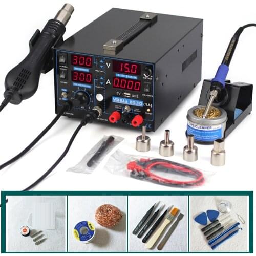Mobile Phone Repairing 3 In 1 Soldering Station + Soldering Iron + Power Supply Hot Air Gun Rework Station YIHUA-853D 1A