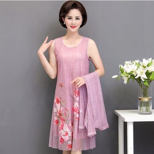 Cotton linen 2 piece set dress cardigan women plus size 3xl 4xl 5xl party midi dresses elegant vintage robe femme