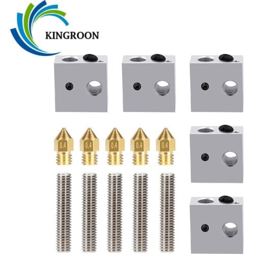 KINGROON MK8 Heated Block 3D Printer Part Aluminium Heated Block 0.4mm MK8 Nozzle 30mm M6 Throat for Extruder mk8 Hotend Kit
