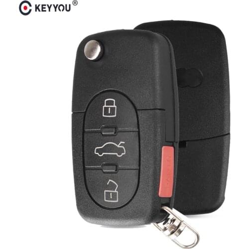KEYYOU Folding Flip Remote Car Key Shell Case Fit For Audi A4 A6 A8 TT Quattro S4 S6 S8 3+1 Panic Buttons CR2032 Replacement