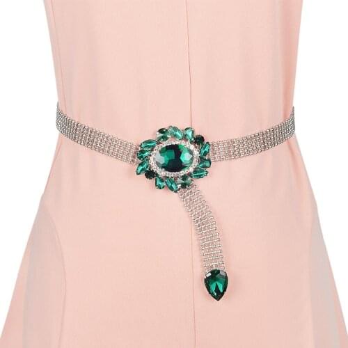 Adjustable Women Ladies Big Crystal Dress Belt Waist Chain Skinny Waistband