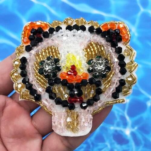Rhinestone Beaded Embroidery Forest Snimal Patch Tiger Bead On Applique Clothing Pattern Cloth Sticker Badge