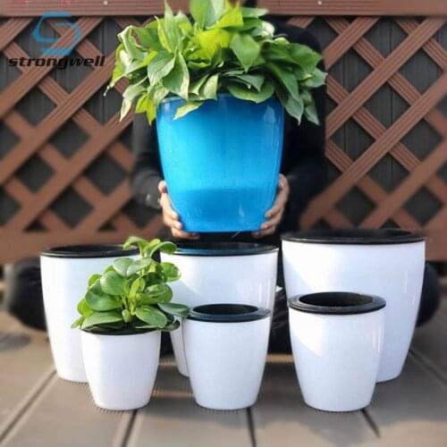 Strongwell Wholesale Plastics Flower Pots Automatic Water-absorbing Flowerpot Fairy Garden Decoration Planter Green Plants Pots