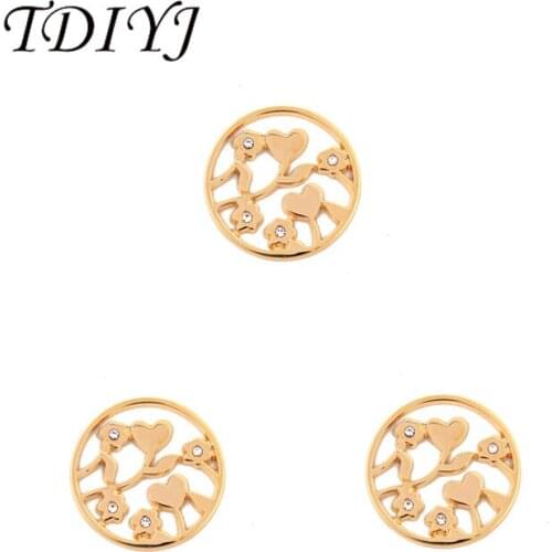 TDIYJ Hot Sale Alloy 33mm Heart Flower Coin Disc with White Crystals for Coin Holder Pendants 1pcs/lot