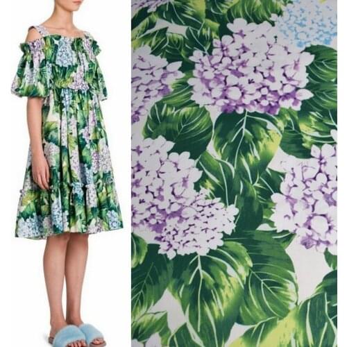 Width 140cm green leaves hydrangea dye pure cotton fabric for dress tissus au metre tissu cheap fabrics chinese DIY telas plush