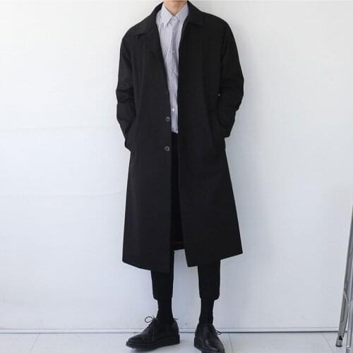 2021 Japan Style Mens Trench Coat 2019 Fashion Designer Long Windbreaker Autumn Single Breasted Windproof Overcoat