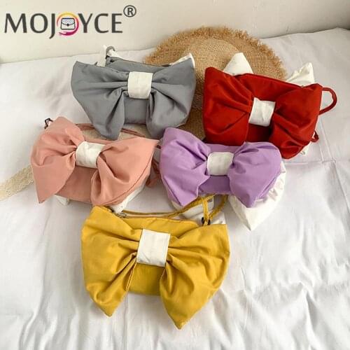 Versatile Retro Soft Bag Shopping Bag Foldable Ladies Canvas Bowknot Shape Crossbody Bag Casual Women Hit Color