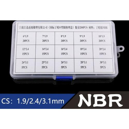200pcs NBR Black Sealing Rubber O-rings Nitrile Washer 15 Sizes Kit Set Box