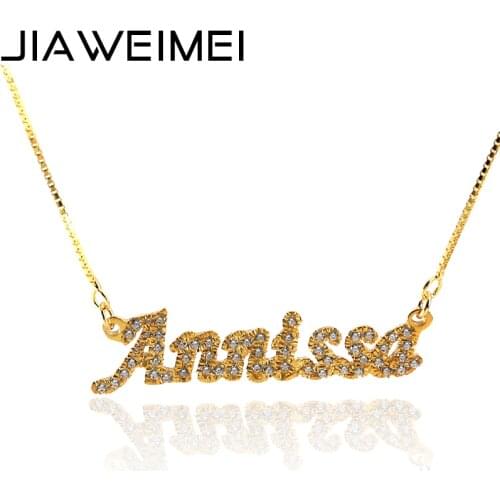 Custom Gold Plated Sterling Silver 925 Jewelry Necklace Personalized with Name Plate Diamond Ice Out