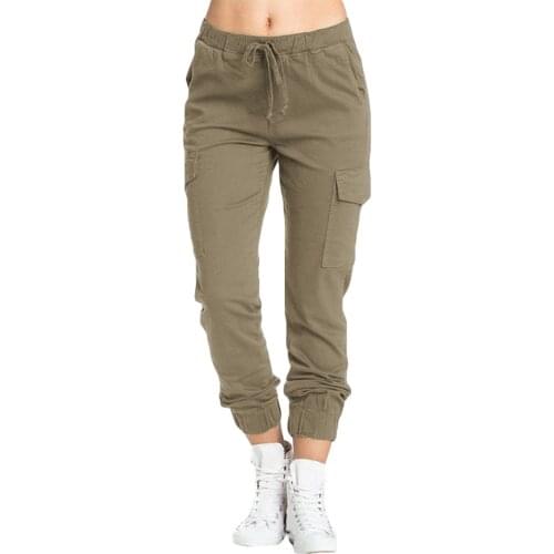 Women Solid Cargo Pants Multicolor Stretch Casual Lacing Drawstring High Waist Bottoms Trousers Fitness Tracksuit High Hop Pant