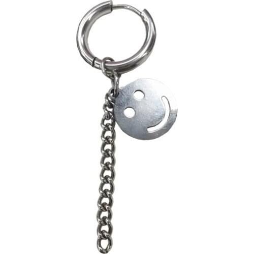 POTCET Korea 2021 New Trend Fashion Stainless Steel Womens Smiley Face Chain Earrings Hip Hop Earrings Free Shipping Jewelry