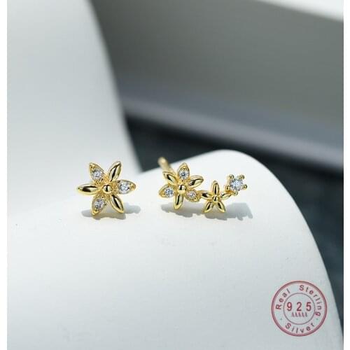 HI MAN 925 Sterling Silver Japanese Crystal Flower Stud Earrings Women Fashion Small Fresh Plating 14k Gold Jewelry
