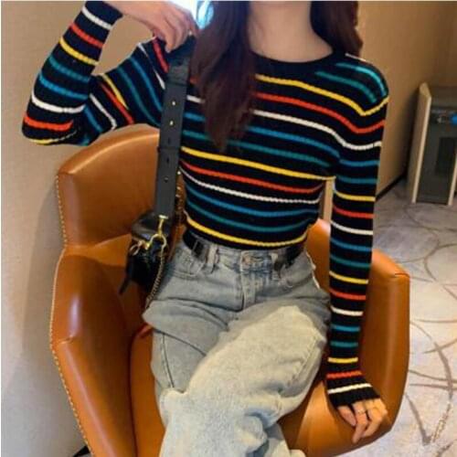 Winter Office Lady Basic Knitted Sweater Women Autumn Winter Bottoming Sweaters Pullover Lady Striped Casual O-neck Slim Jumper