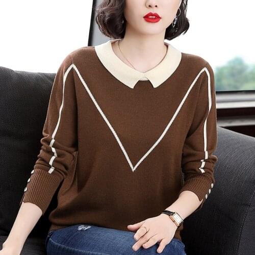 Ropa mujer invierno 2020 STriped Knit Sweater and Jumpers White Sleeve Casual Office Thick Warm Winter Knitwear Winter Top