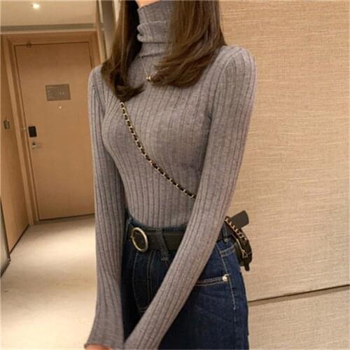 2021 Turtleneck Women Pullover Sweater Soft Slim Elastic Autumn Knitted Jumper Fashion Long Sleeve Korean Ladies Top New H770