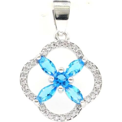 29x20mm SheCrown New Arrival Swiss Blue Topaz Pink Kunzite Women Gift Silver Pendant Eye Catching