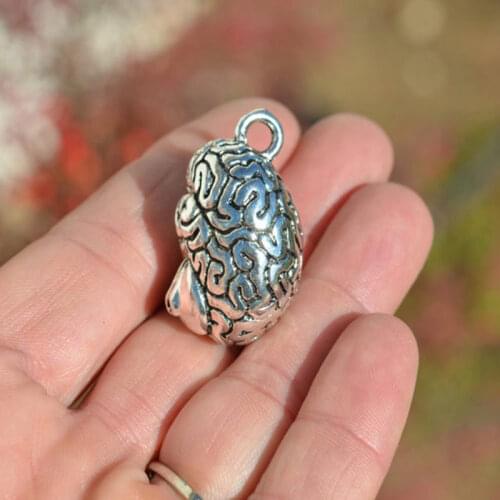 1pcs 21*36mm Brain 3D Charms Antiuqe Silver Color Tone Metal Alloy Pendant Accessories DIY Keychain Handmade Necklace Jewelry