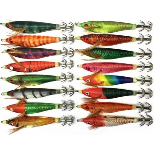 10Pcs Artificial wood Shrimp Squid Jig Lure Squid Hooks 10cm 10g Luminous Octopus Cuttlefish Shrimp Lure pesca fishing Tackle