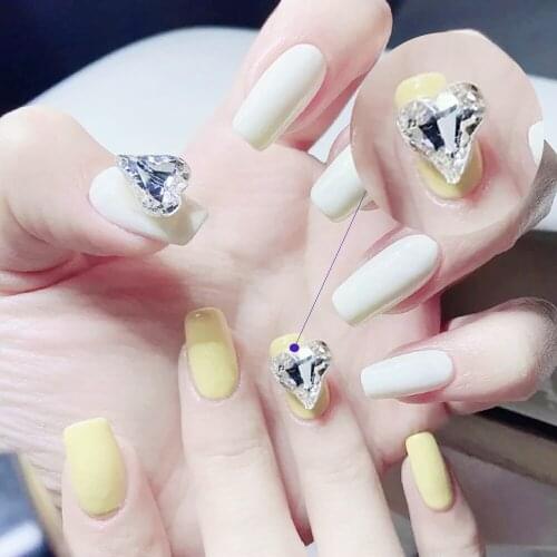 10pcs/Lot Multifacted Heart UNFlatback Rhinestones 8*9mm Reflective/Transparent Golden-Base Glass Nail Gem Charmstones #3986-400