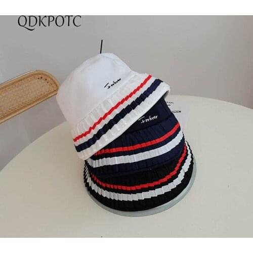 2021 Hat Summer Autumn New Women College Style Cotton Bucket Hats Fashion South Korea Pleated Lace Sun Protection Cap QDKPOTC