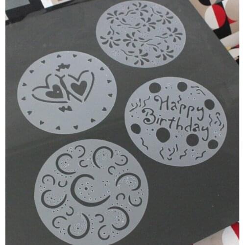 4pcs/lot Cake Spray Mold Round Cake Flowers Sweet Heart Spray Stencils Birthday Cake Dessert Mold Cake Printing Mould OK 0237