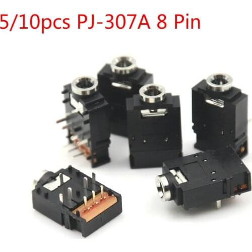 5/10pcs PJ-307A 8 Pin 3.5mm Stereo Audio Jack Socket 3.5 Dual Track Headphone 8Pins With Switch Connector