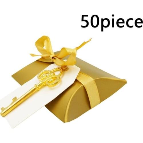50set Wedding Gift For Guests Favors And Gifts Candy Box Retro Metal Can Opener Keyring Hanging Keychain Party Key Shape