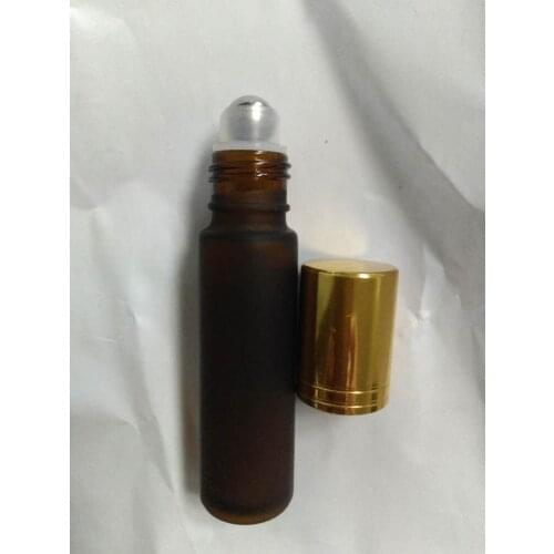 6pcs 10ml glass roll on bottle stainless steel metal ball frosted brown bottle silver/gold cap