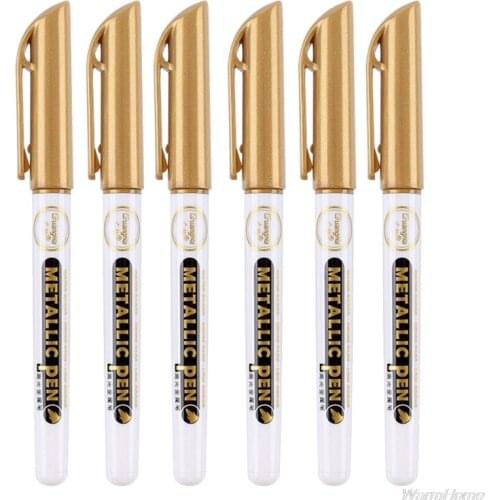 6Pc Gold Silver Epoxy Resin Drawing Pen Gold Leafing Point Pen Marker Acrylic Paint Highlights Metallic Permanent Marker M02 21