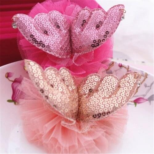 Free Shipping 10PCS/Lot Floral Lace Decorated Glitter Cute Angel Wings Button Patch Crafts Girls Hair Jewelry Decoration Patch