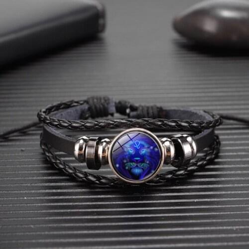 12 Constellation Bracelet Men Leather Bracelet Charms Bracelets Jewelry Gift Charm Handmade Multilayer Charm Virgo Libra Leo New