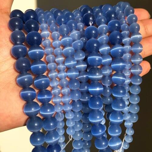 4-12mm Sky Blue Cat Eye Stone Beads Natural Moon Opal Glass Loose Round Beads DIY Charm Beads for Jewelry Making Bracelet 15